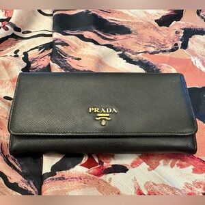 *Sold* PRADA black saffiano leather long wallet